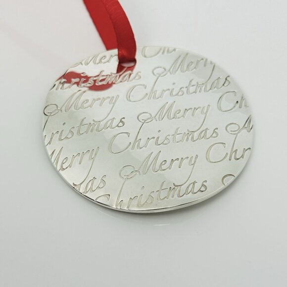 Tiffany Merry Christmas Round Wavy Holiday Ornament in Sterling Silver - Picture 2 of 6